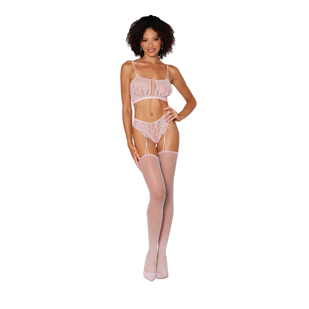 Jarretelset visnet bodystocking met kant voor verleidelijke curves – Dreamgirl - Afbeelding 2