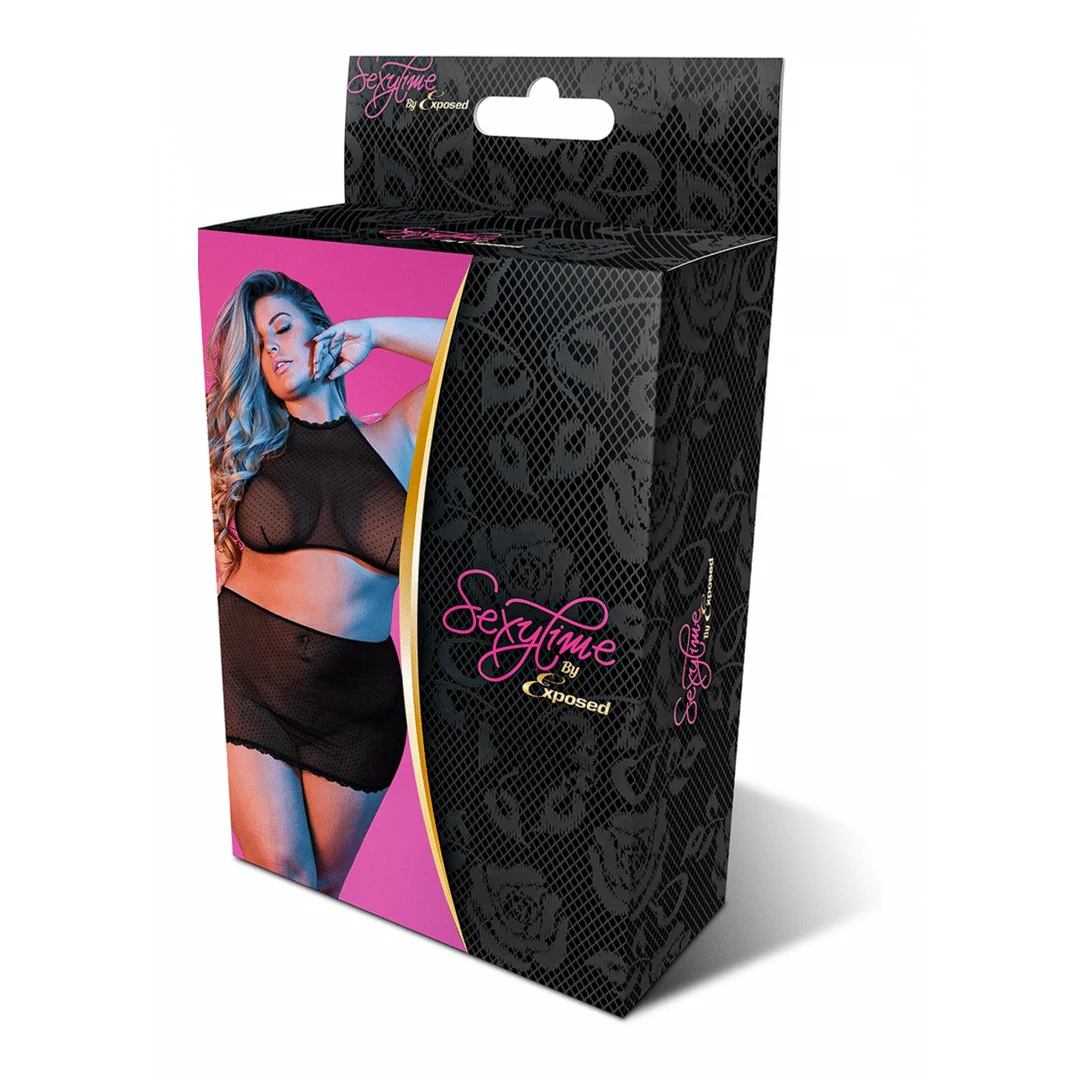 Top halter e minigonna in mesh a pois Magic Silk - immagine 1