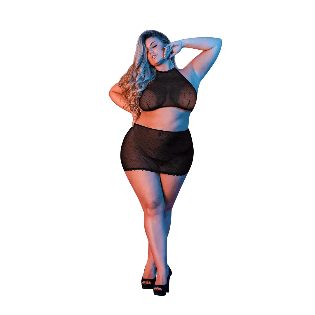 Top halter e minigonna in mesh a pois Magic Silk - immagine 6