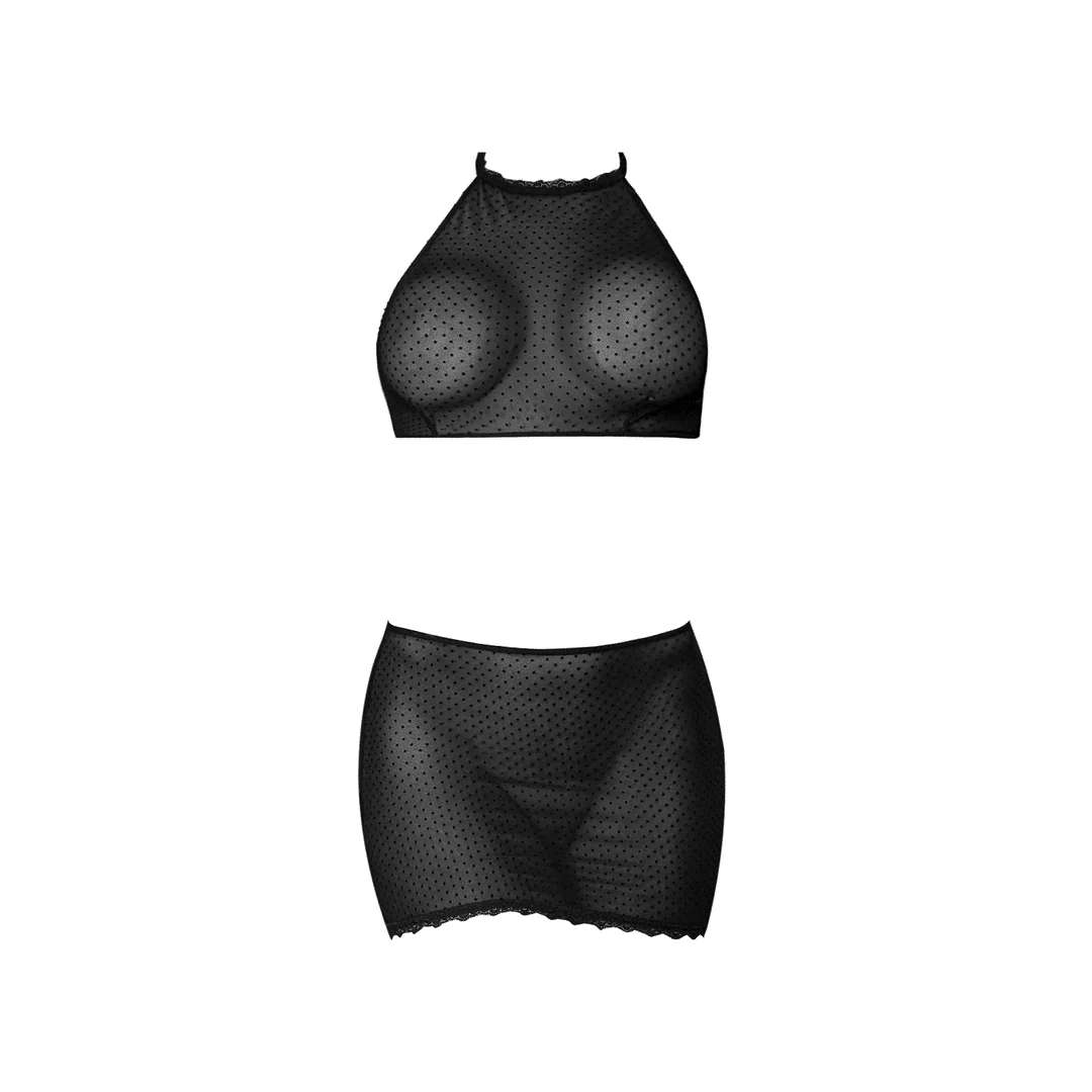 Top halter e minigonna in mesh a pois Magic Silk - immagine 10
