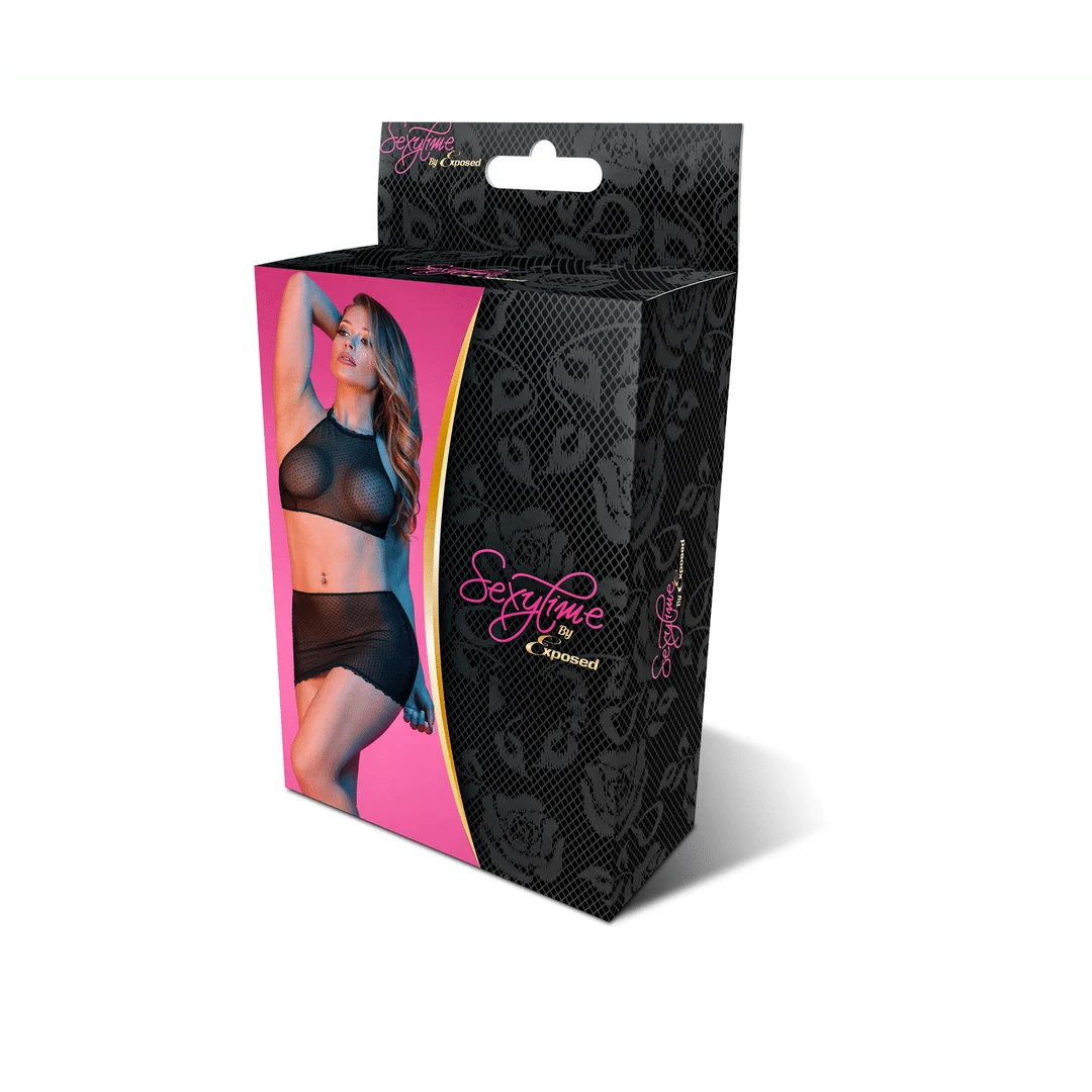 Top halter e minigonna in mesh a pois Magic Silk - immagine 13