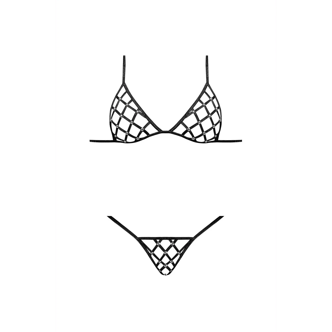 Orthia schwarzes Set aus Imitat Netzstoff mit BH und G String 2X – Bild 3