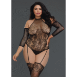 Fishnet bodystocking met hoge hals en open schouders voor curvy - Dreamgirl - Afbeelding 2