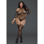 Fishnet bodystocking met hoge hals en open schouders voor curvy - Dreamgirl - Afbeelding 4