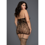 Kanten bodystocking met jarretels en halter voor curvy silhouet - Dreamgirl - Afbeelding 3