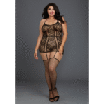 Kanten bodystocking met jarretels en halter voor curvy silhouet - Dreamgirl - Afbeelding 4