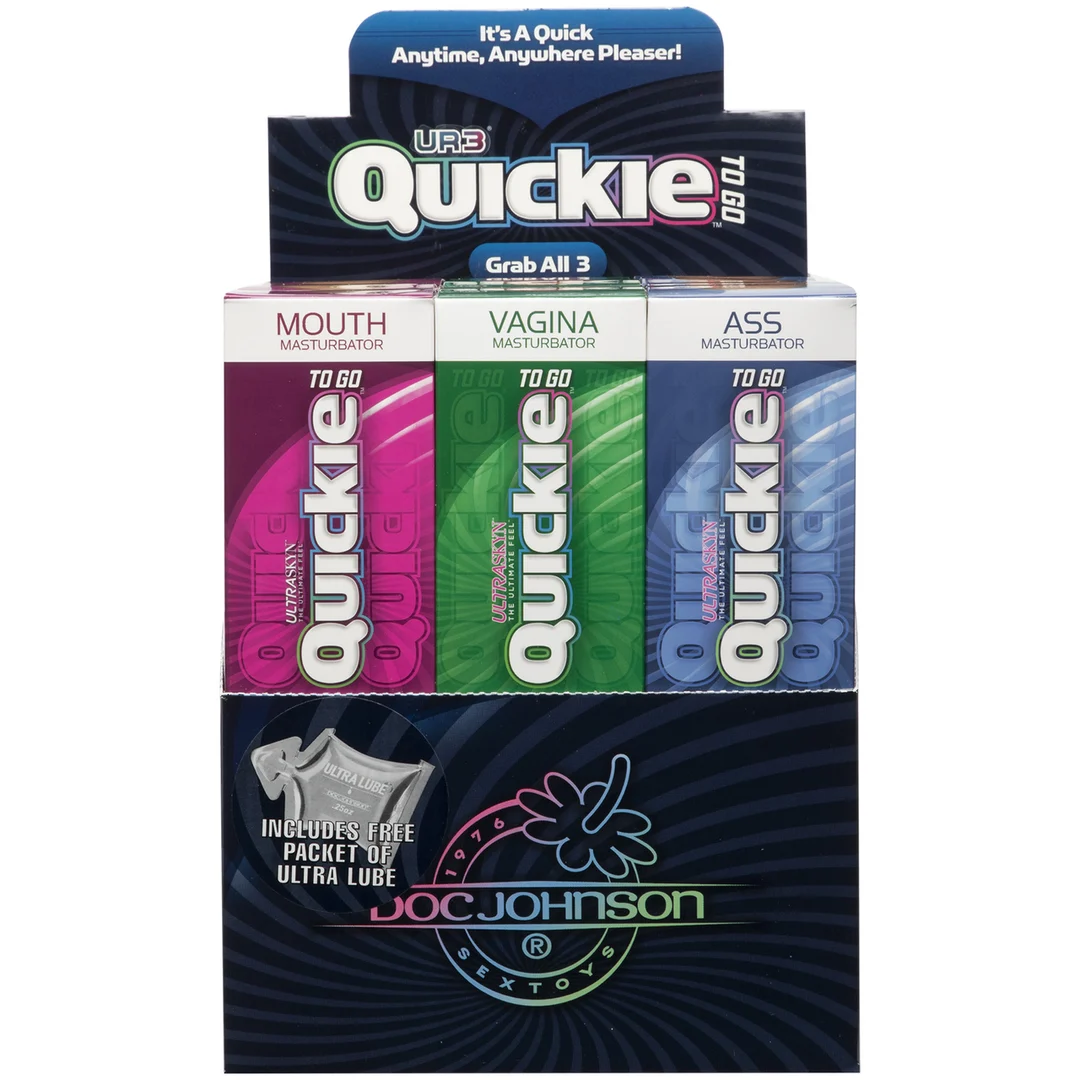 Doc Johnson ULTRASKYN Quickies To Go masturbators, display met 12 stuks