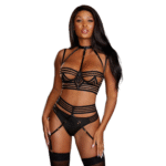 Gestreepte jarretelset en string, sexy lingerie met gouden accenten – LIN - Afbeelding 4