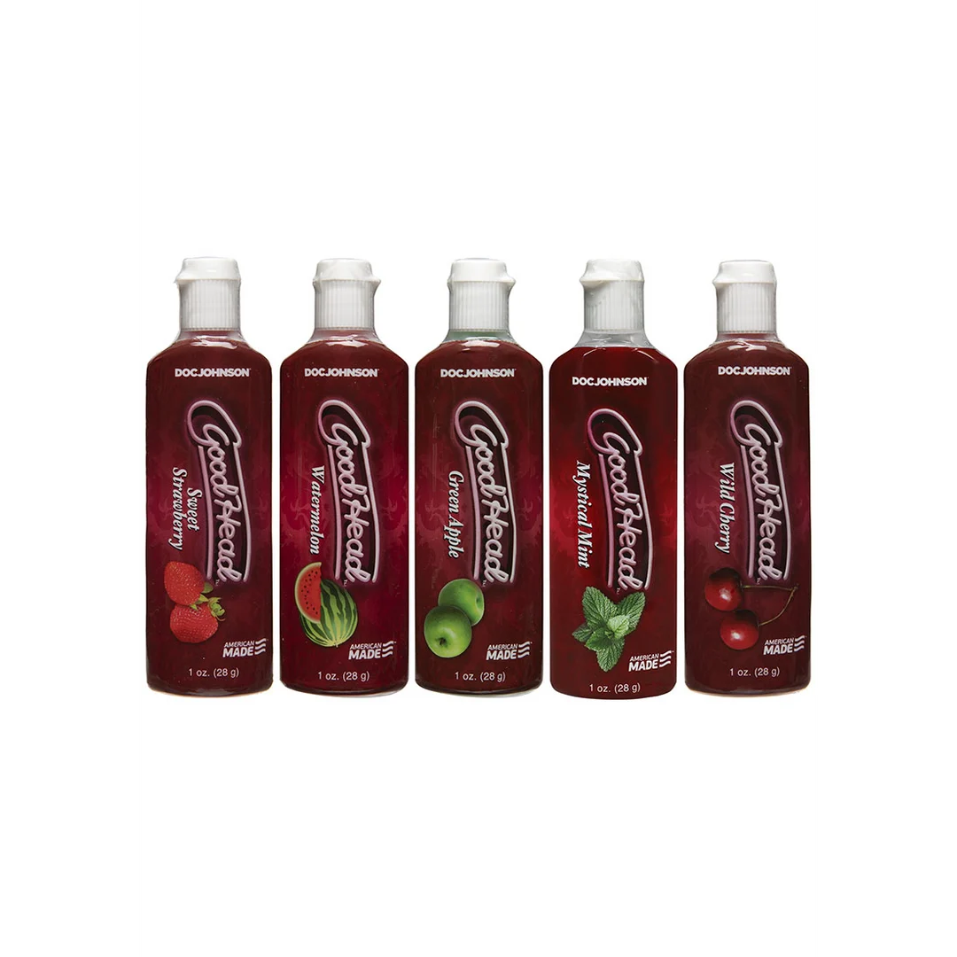 Glijmiddel met smaakje – GoodHead orale gel 5-pack voor orale seks – Kers, Munt, Watermeloen, Groene Appel, Zoete Aardbei – 5 x 1 fl oz / 30 ml – Doc Johnson - Afbeelding 2