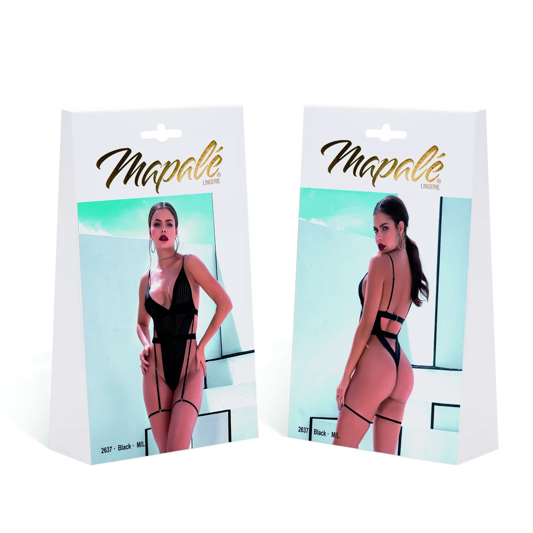 Mapalé schwarzer Body mit Mesh und Kunstlederdetails – Bild 10