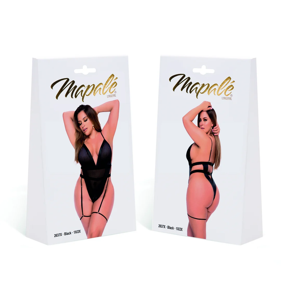 Mapalé schwarzer Body mit Mesh und Kunstlederdetails – Bild 4