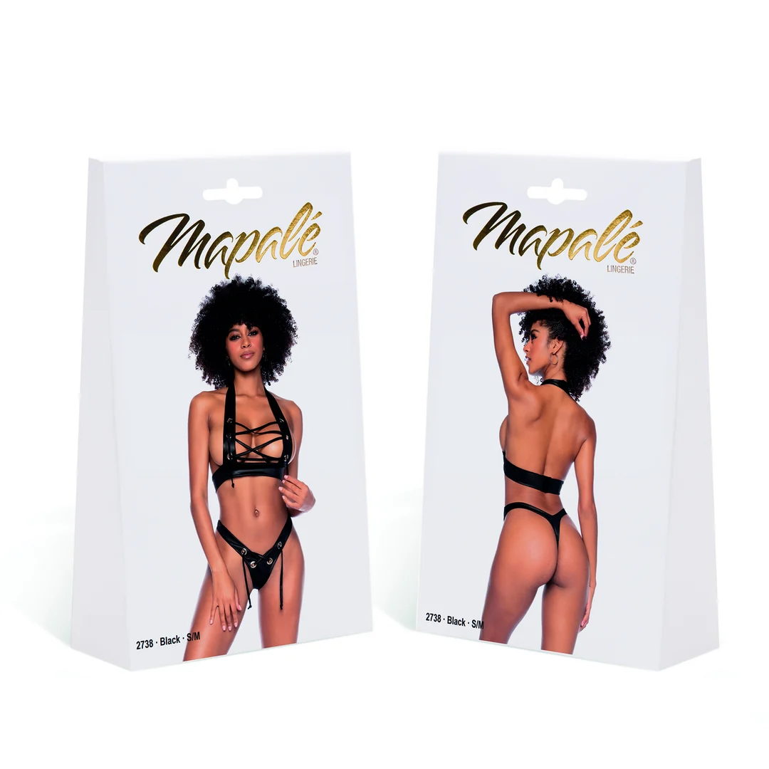 Ensemble de lingerie noir avec laçage et string en dentelle pour un look audacieux – LIN – Image 8
