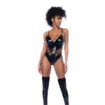 Zwarte vinyl body met vetersluiting voor kinky silhouet - sexy lingerie - LIN - Afbeelding 2