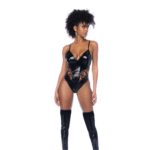 Zwarte vinyl body met vetersluiting voor kinky silhouet - sexy lingerie - LIN - Afbeelding 4