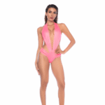 Wetlook bodysuit met halter en diepe V voor verleidelijke curves – LIN - Afbeelding 4