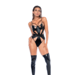 Glanzende zwarte bodysuit met nat-uitziende finish voor curves – LIN - Afbeelding 6