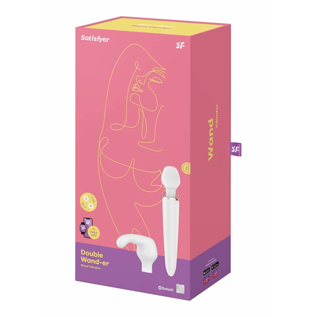 Satisfyer wand vibrator – app-controlled met verwisselbare opzetstukken – Satisfyer, wit - Afbeelding 1