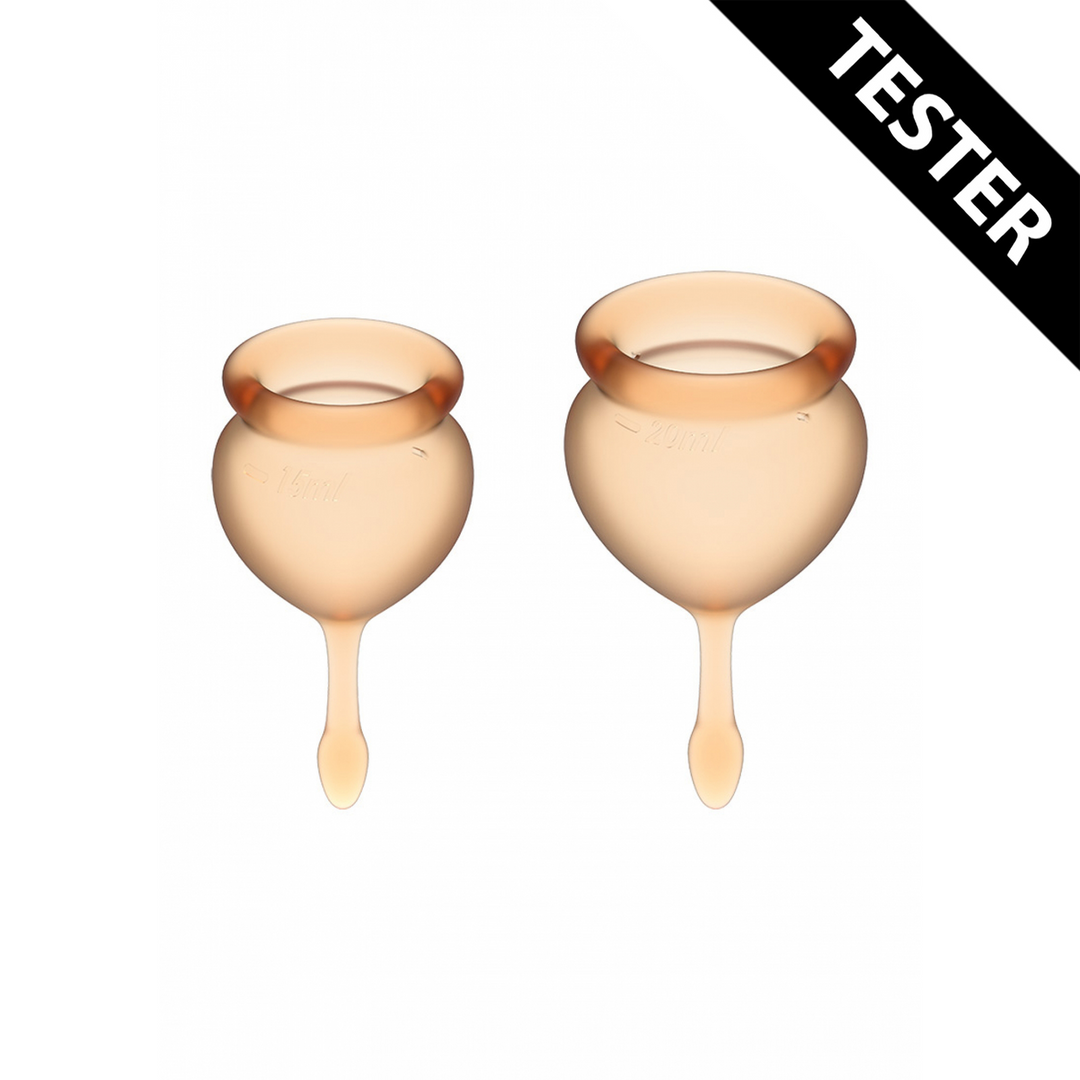 4021164 Menstruatiecup set – Medische siliconen – 15 & 20 ml – Oranje – Feel Good - Afbeelding 1