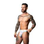 Male Power tanga met witte marmerprint - Afbeelding 4