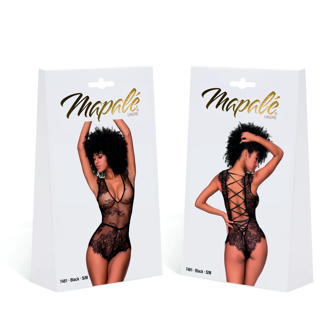 Body in pizzo eyelash con chiusura stringata, per forme curvy - LIN - immagine 5