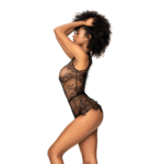 Kanten bodysuit met eyelash-kant en vetersluiting voor curvy - LIN - Afbeelding 7