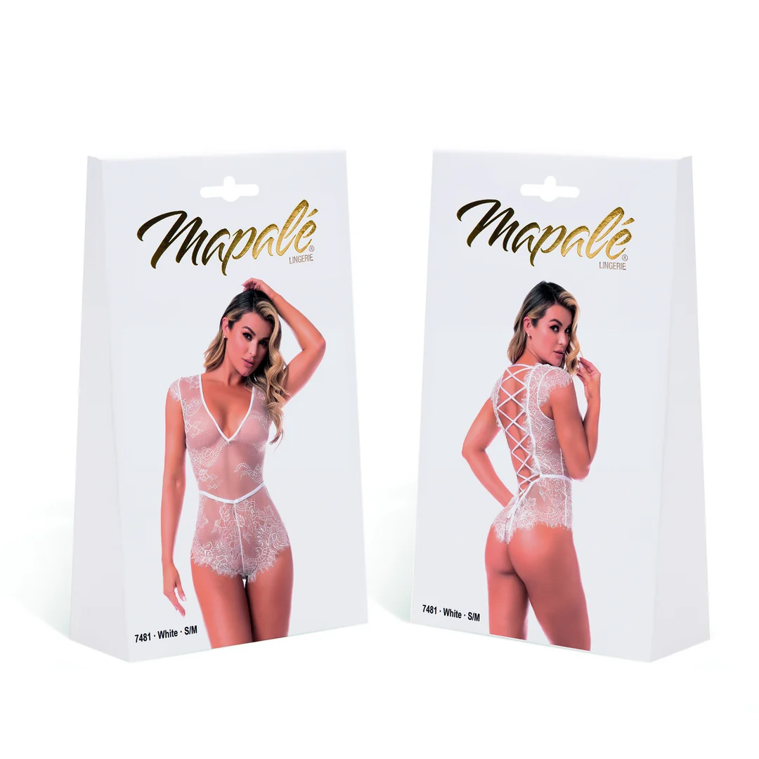 Body in pizzo eyelash con chiusura stringata, per forme curvy - LIN - immagine 12