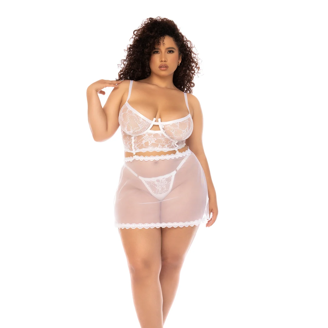 Babydoll met kanten bustier en string voor verfijnde curves – LIN - Afbeelding 3