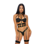 Lingerie set met strappy halterneck en jarretels voor een sexy look - Forplay - Afbeelding 3