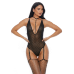 Body lingerie met strappy choker en jarretels voor verleidelijke look – Sweet Dot - Afbeelding 4