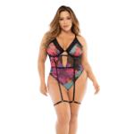 Zwarte body lingerie met bloemenprint en verstelbare details voor curvy – LIN - Afbeelding 4