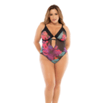 Zwarte body lingerie met bloemenprint en verstelbare details voor curvy – LIN - Afbeelding 3
