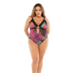 Zwarte body lingerie met bloemenprint en verstelbare details voor curvy – LIN - Afbeelding 7