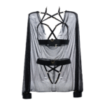 Lingerie set zwart met strappy harness en cape voor verleiding – LIN - Afbeelding 4