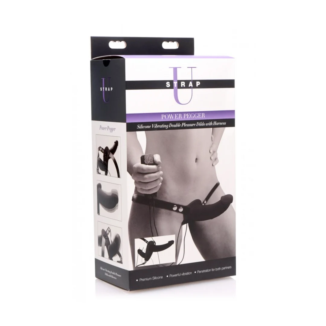 strap-on met verstelbaar harness – Supreme Pleasure - Vibrerende Dubbele Dildo met Harness