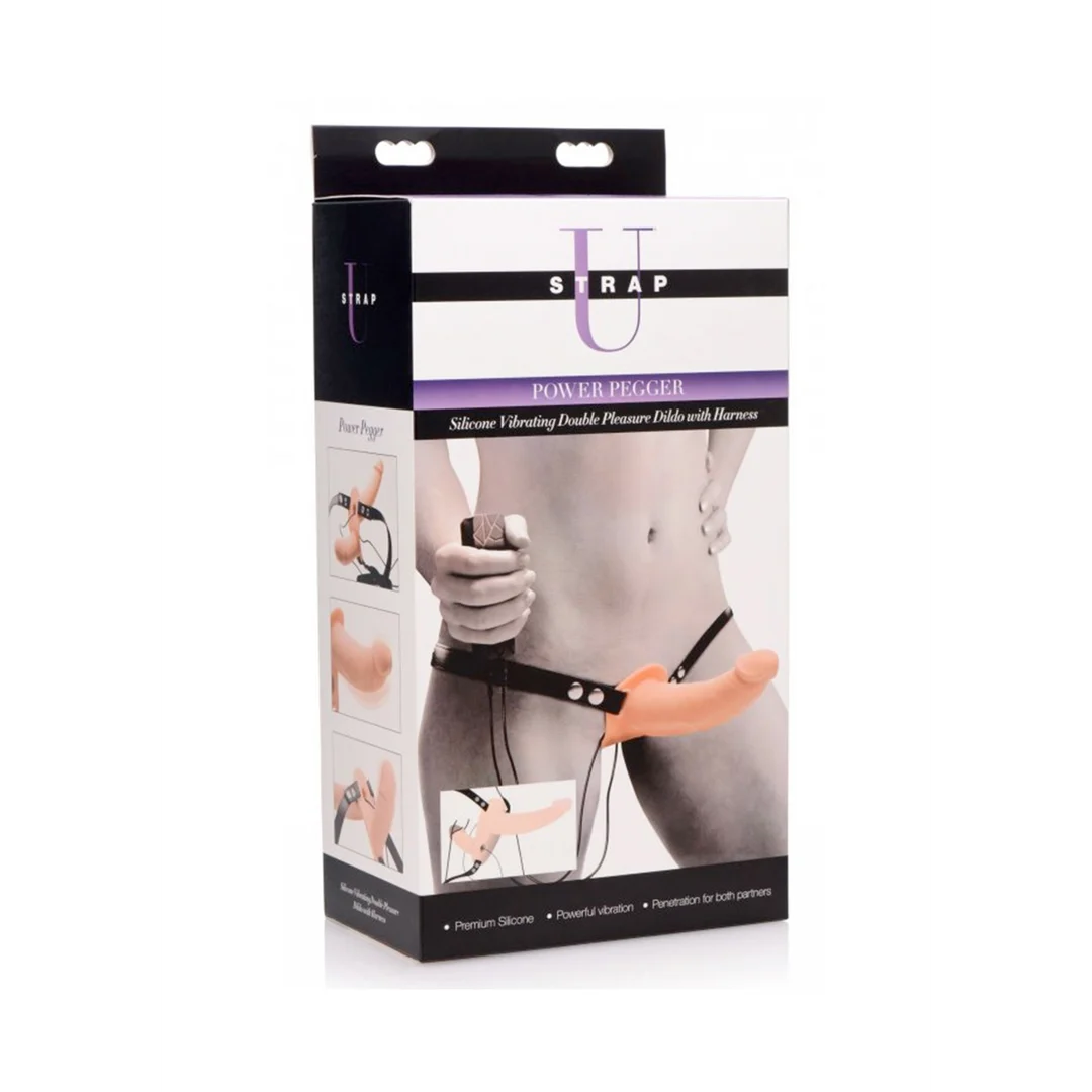 Strap on mit verstellbarem Harness – Supreme Pleasure – Vibrierender Doppeldildo mit Harness – Bild 7