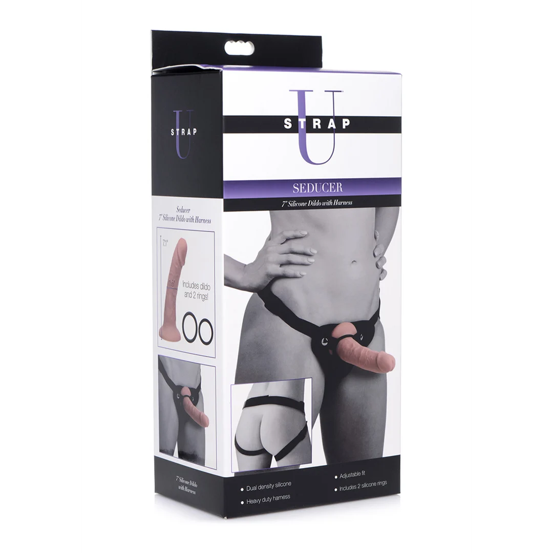 Seducer siliconen dildo met harnas, 7 / 18 cm