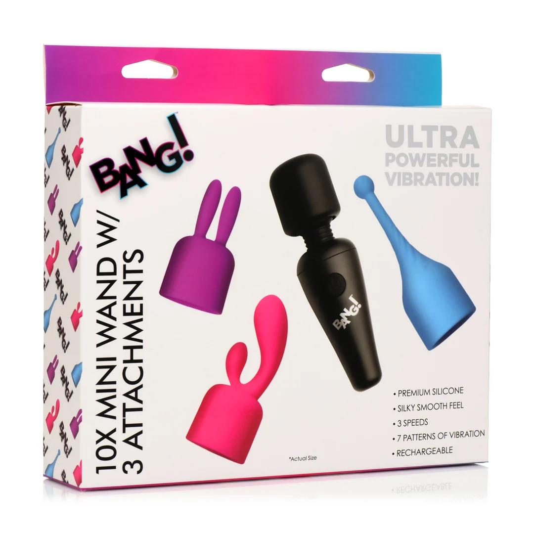 XR Brands Mini Wand Massager met 3 Opzetstukken