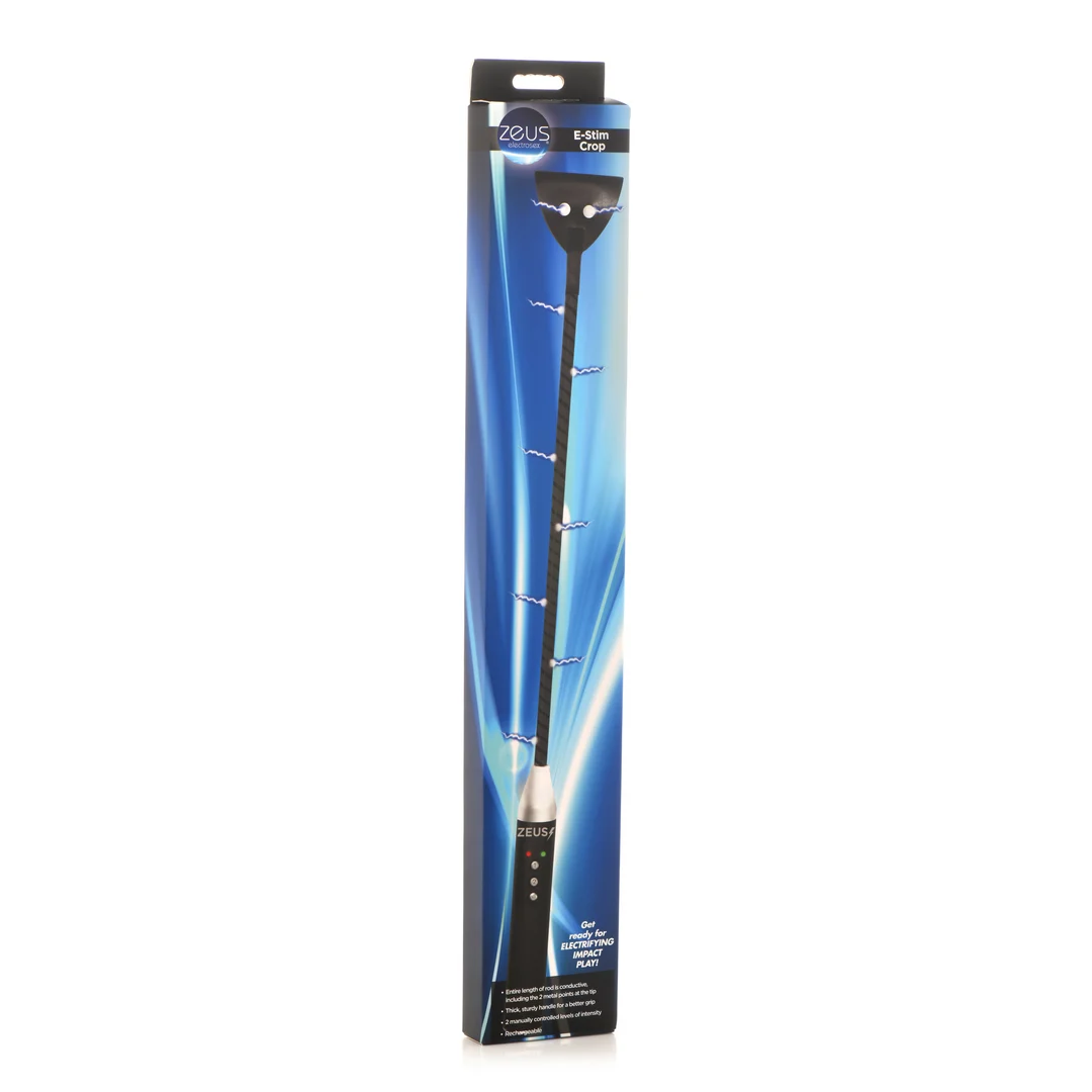 BDSM crop met stevige grip – E-Stim Crop - Zwart - Afbeelding 1