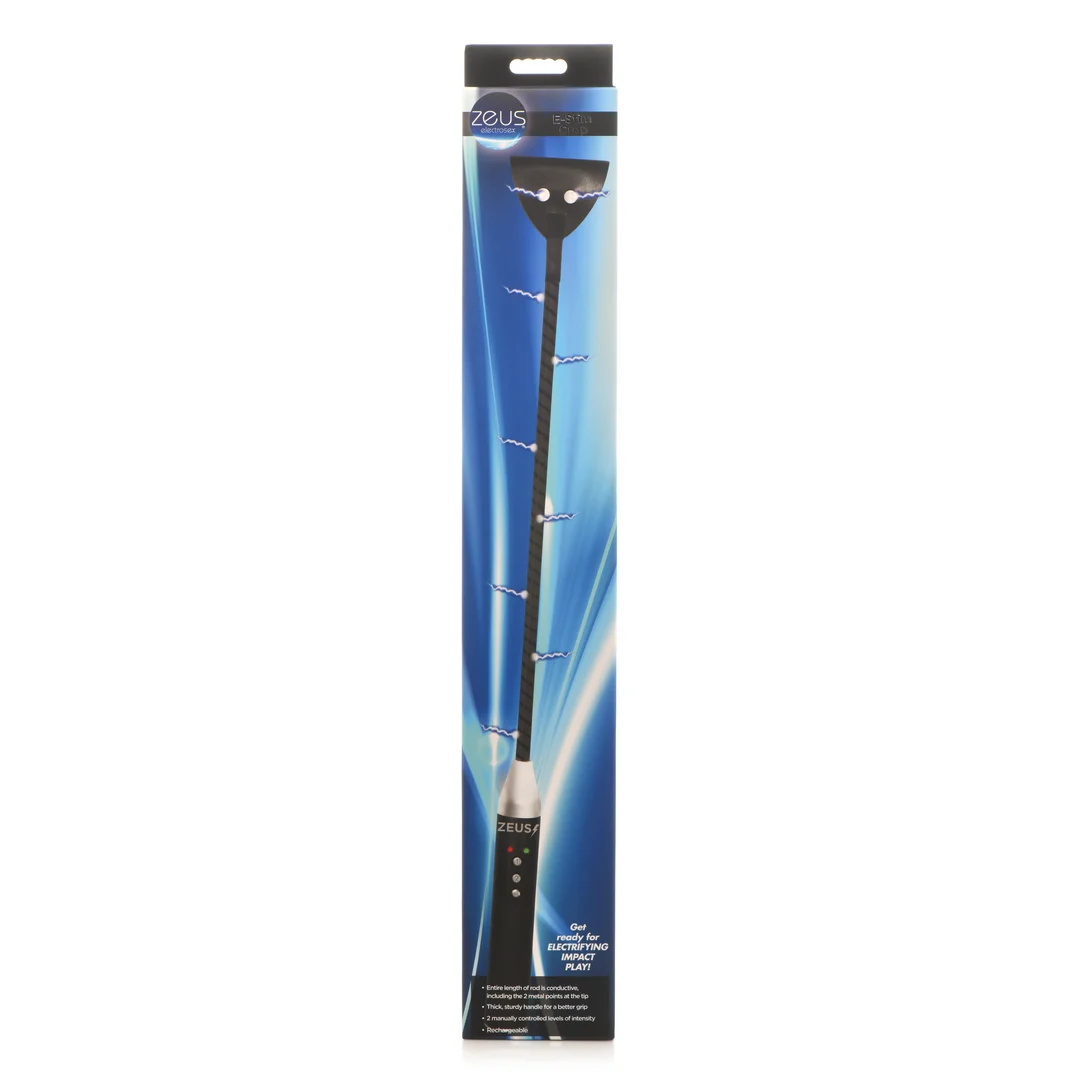 BDSM crop met stevige grip – E-Stim Crop - Zwart - Afbeelding 2