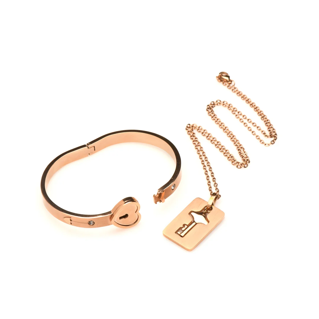 Bracciale con catena portachiavi color oro rosa - immagine 5