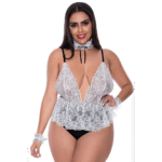Kanten body met diepe V en satijnen strik voor sexy lingerie look – Magic Silk - Afbeelding 10