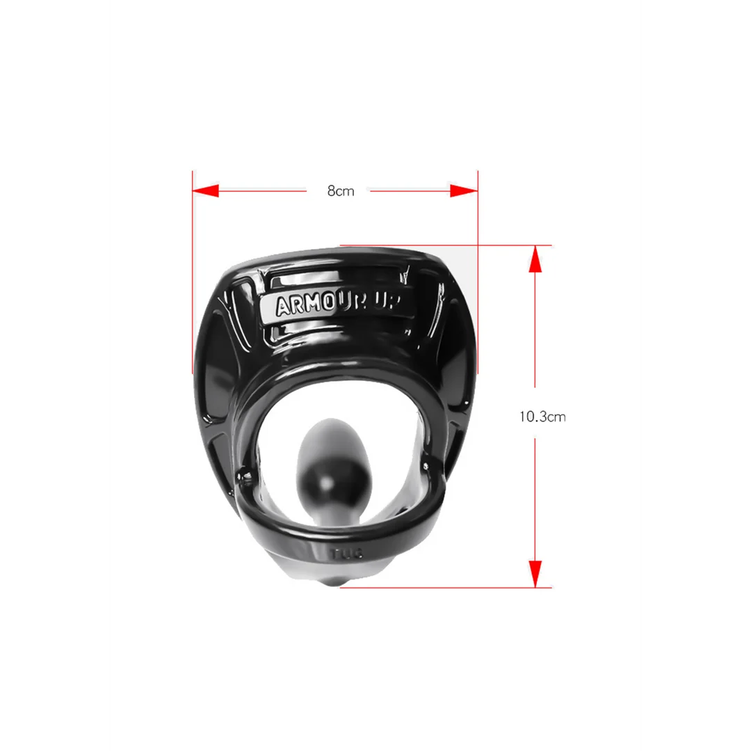 Cockring Armor Tug Lock avec sangle pour les testicules et plug anal – Image 5