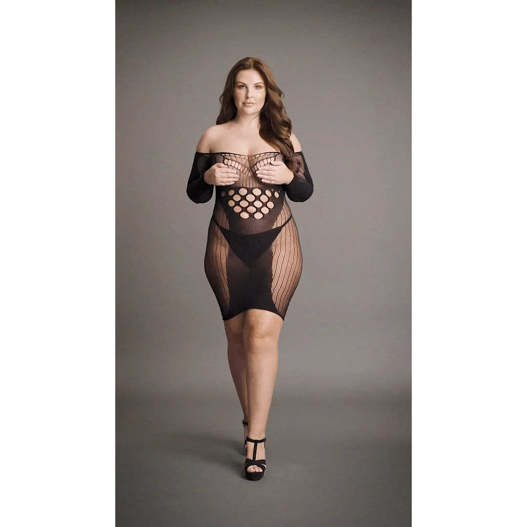 Sexy plus size mini-jurk met visnet en contrast voor curvy silhouet – LIN - Afbeelding 6