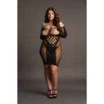 Sexy plus size mini-jurk met visnet en contrast voor curvy silhouet – LIN - Afbeelding 4