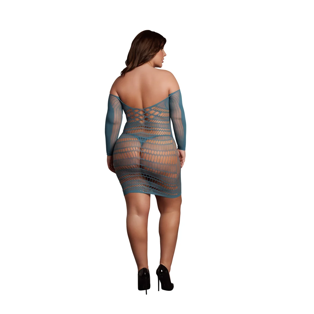 Sexy plus size mini-jurk met visnet en contrast voor curvy silhouet – LIN - Afbeelding 9