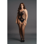 Fishnet bodystocking met suspender-stijl en brede netlook voor curvy – LIN - Afbeelding 4