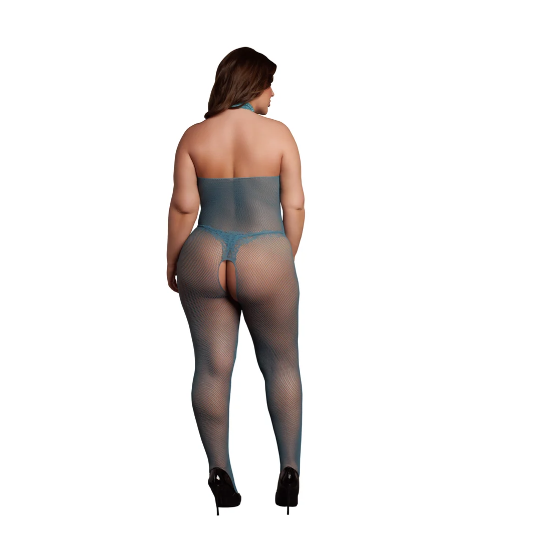 Fishnet kanten bodystocking met open kruis voor sensuele curvy look – LIN - Afbeelding 3
