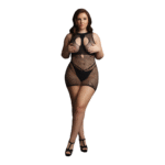 Sexy fishnet open cup mini-jurk met choker en V-lijn voor curvy allure - Le Desir - Afbeelding 4