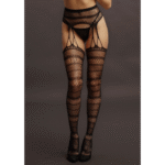 Jarretel panty met gestreept visnet en suspender-look voor curvy – LIN - Afbeelding 10