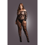 Off-shoulder bodystocking met kanten visnet voor curvy silhouet – OSX - Afbeelding 3